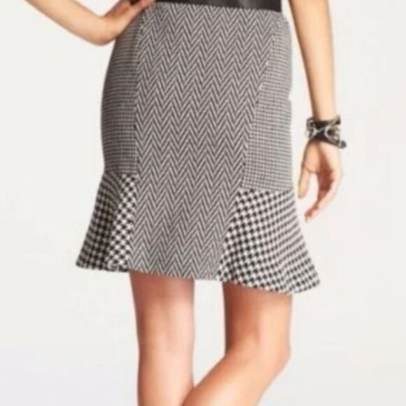 Ann Taylor Women's Black White Plaid Houndstooth Wool Blend Skirt Suit 12 NWT - Picture 3 of 16